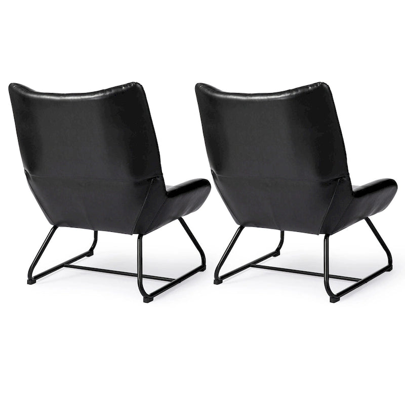 Set of 2 Leatherette Wingback Accent Chairs with Metal Legs - 35.5H