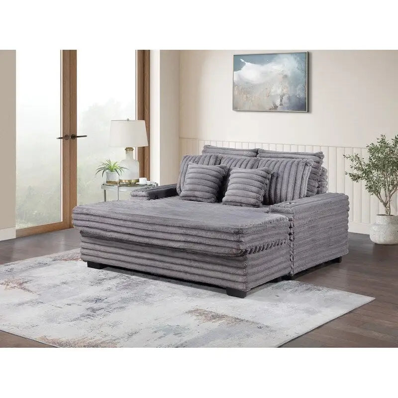 Divano Chaise Longue Oversize in Velluto a Coste Symphony 67W con Portabicchieri e Porta di Ricarica USB