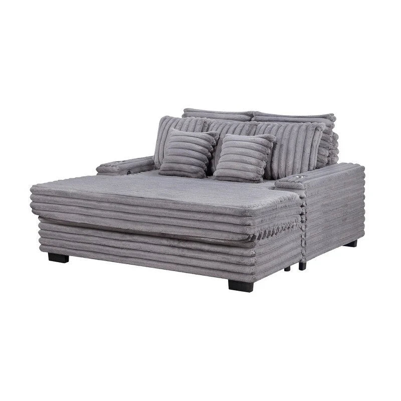 Divano Chaise Longue Oversize in Velluto a Coste Symphony 67W con Portabicchieri e Porta di Ricarica USB