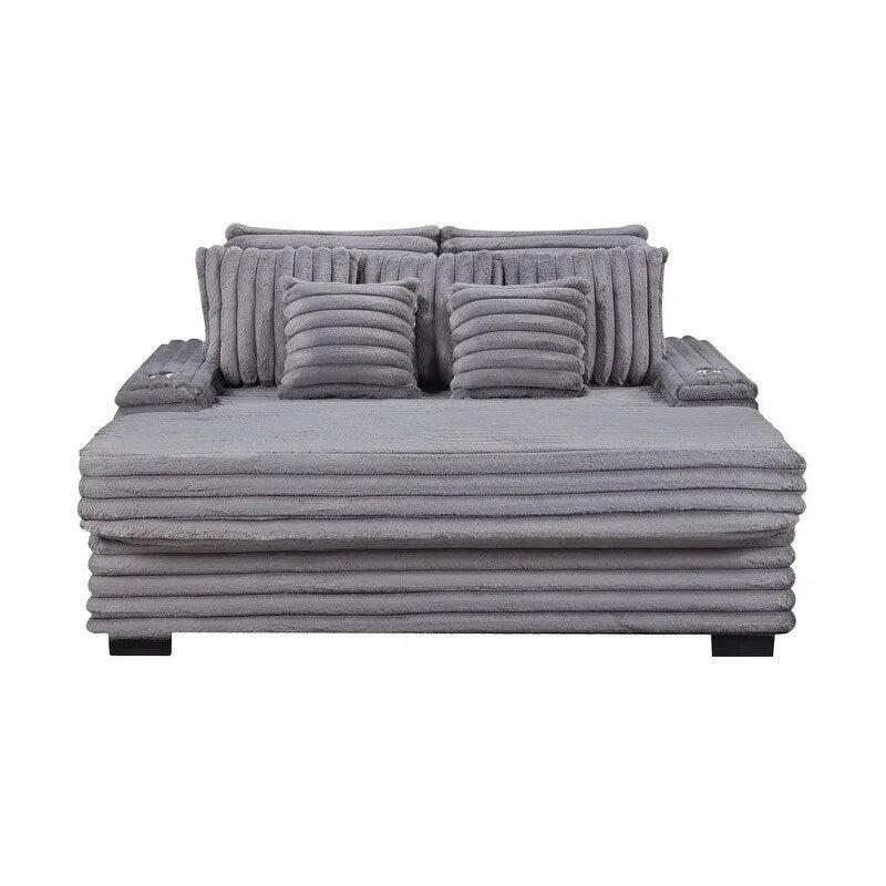 Divano Chaise Longue Oversize in Velluto a Coste Symphony 67W con Portabicchieri e Porta di Ricarica USB