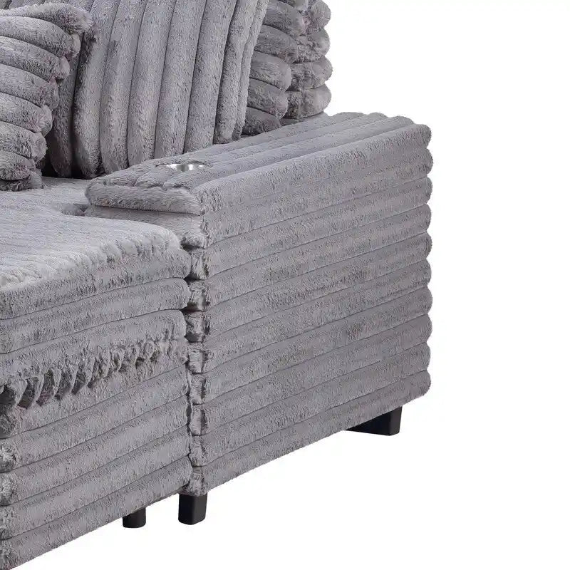 Divano Chaise Longue Oversize in Velluto a Coste Symphony 67W con Portabicchieri e Porta di Ricarica USB