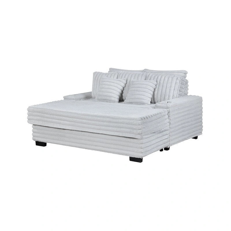 Divano Chaise Longue Oversize in Velluto a Coste Symphony 67W con Portabicchieri e Porta di Ricarica USB