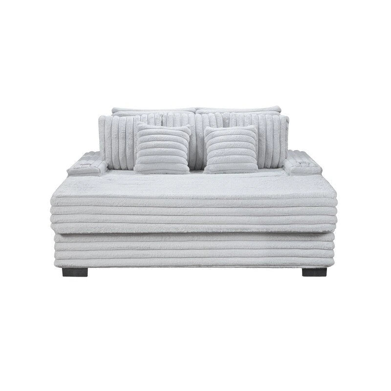 Divano Chaise Longue Oversize in Velluto a Coste Symphony 67W con Portabicchieri e Porta di Ricarica USB