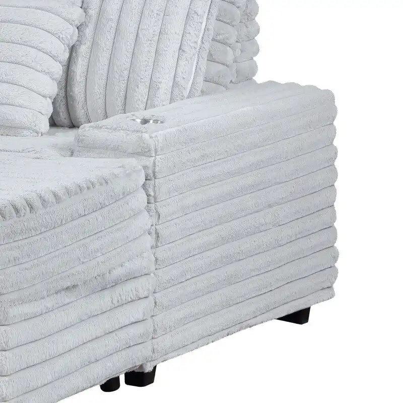 Divano Chaise Longue Oversize in Velluto a Coste Symphony 67W con Portabicchieri e Porta di Ricarica USB