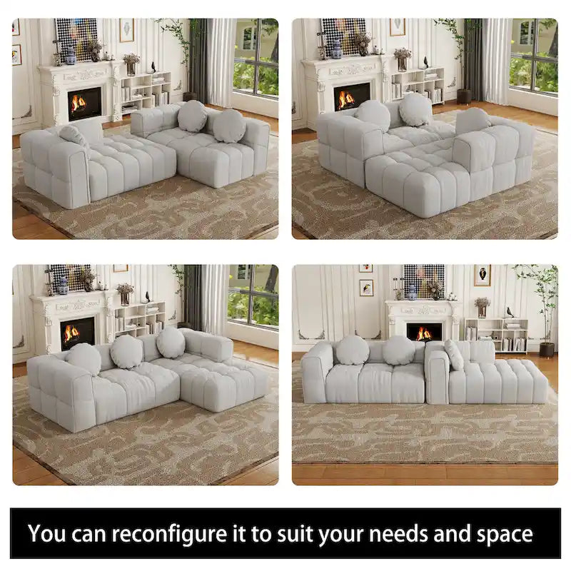 Divano componibile a L 103 Chenille con reclinabile a sinistra, 3 cuscini e design modulare
