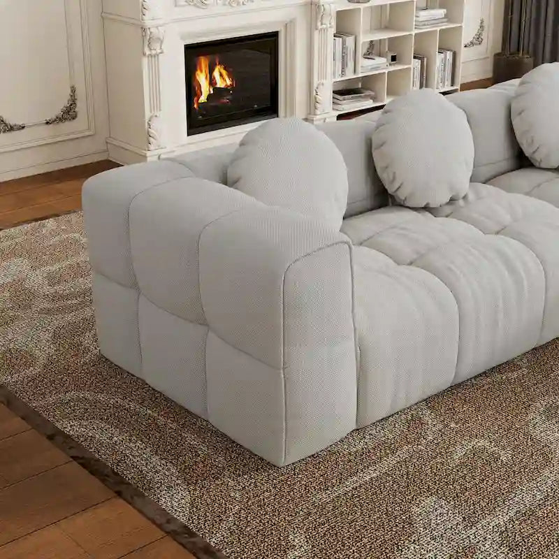 Divano componibile a L 103 Chenille con reclinabile a sinistra, 3 cuscini e design modulare