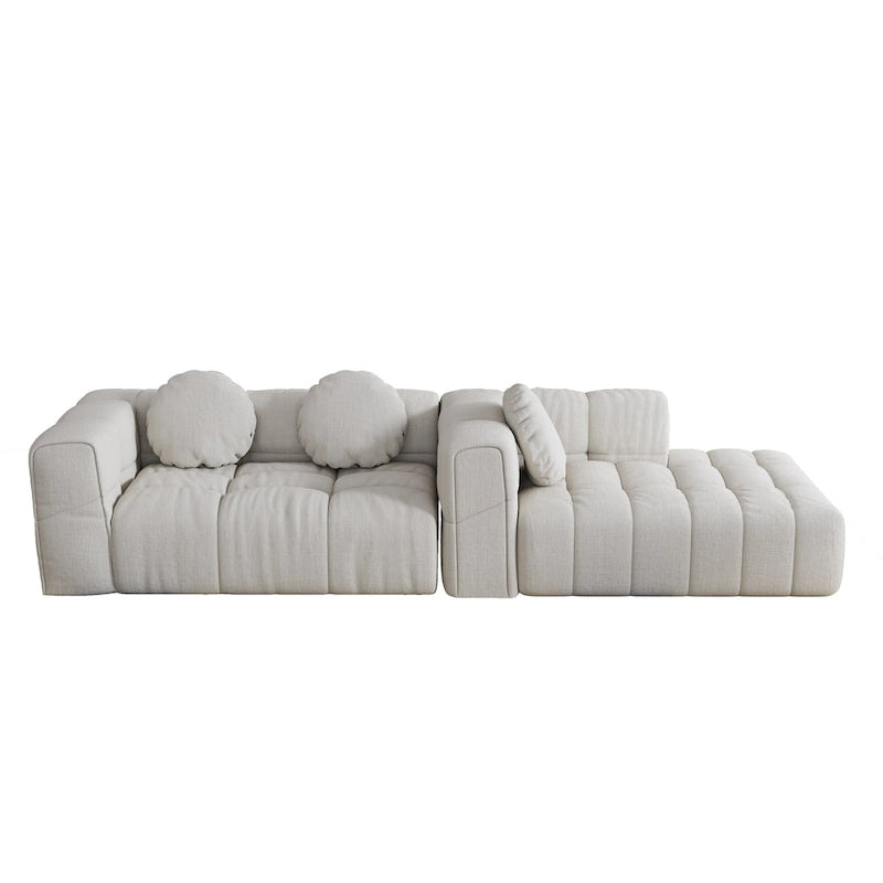 Divano componibile a L 103 Chenille con reclinabile a sinistra, 3 cuscini e design modulare