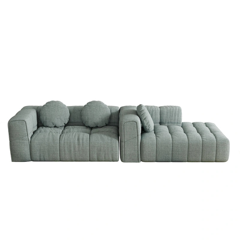 Divano componibile a L 103 Chenille con reclinabile a sinistra, 3 cuscini e design modulare