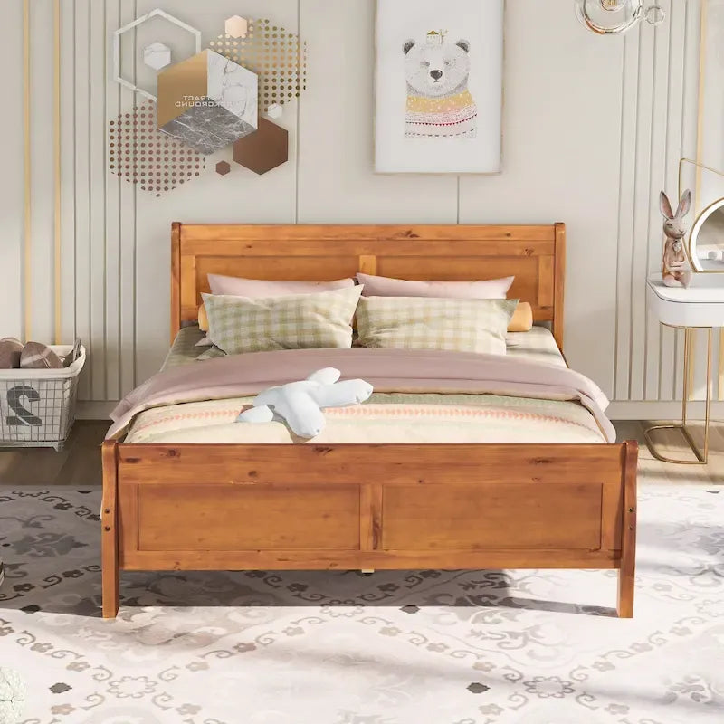 Espresso/Oak Queen Wood Platform Bed with Headboard