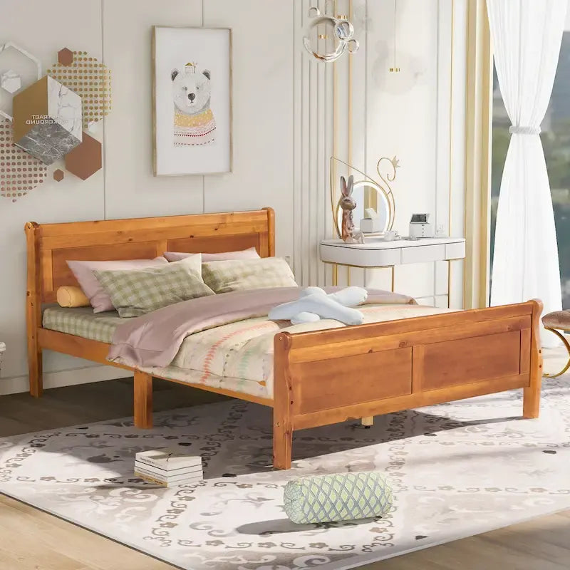 Espresso/Oak Queen Wood Platform Bed with Headboard