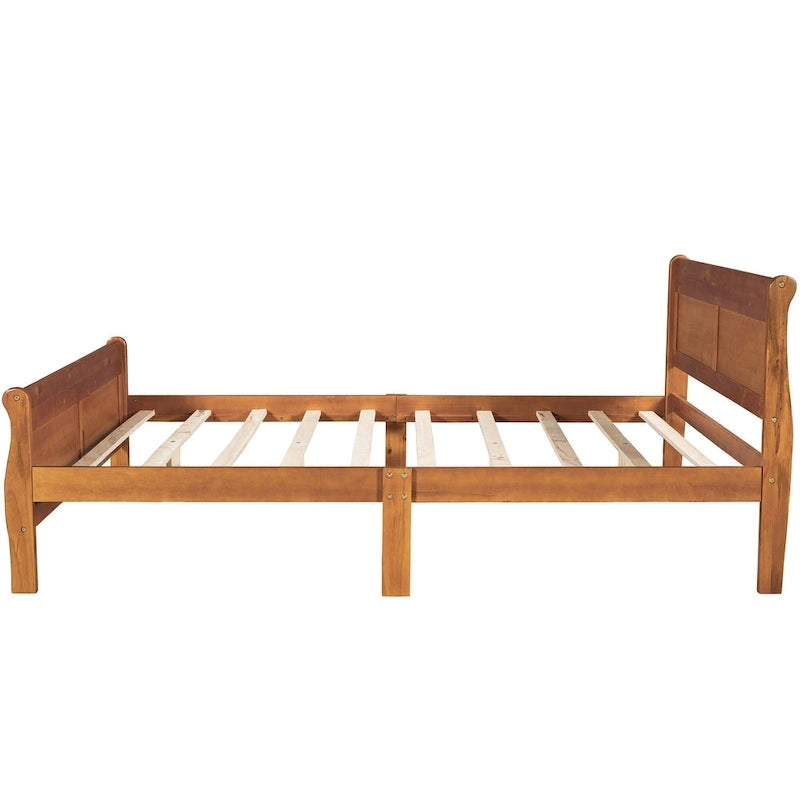 Espresso/Oak Queen Wood Platform Bed with Headboard