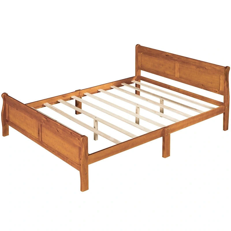Espresso/Oak Queen Wood Platform Bed with Headboard