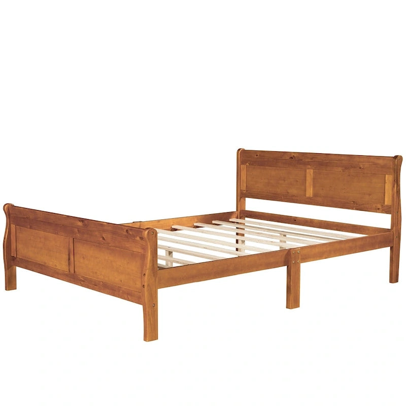 Espresso/Oak Queen Wood Platform Bed with Headboard