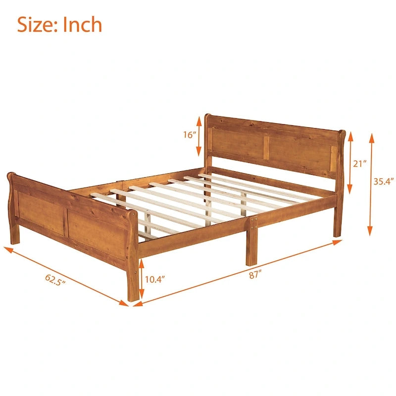 Espresso/Oak Queen Wood Platform Bed with Headboard