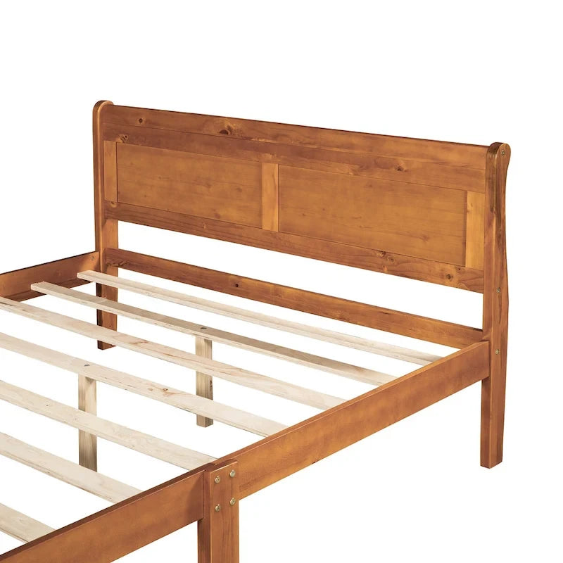 Espresso/Oak Queen Wood Platform Bed with Headboard