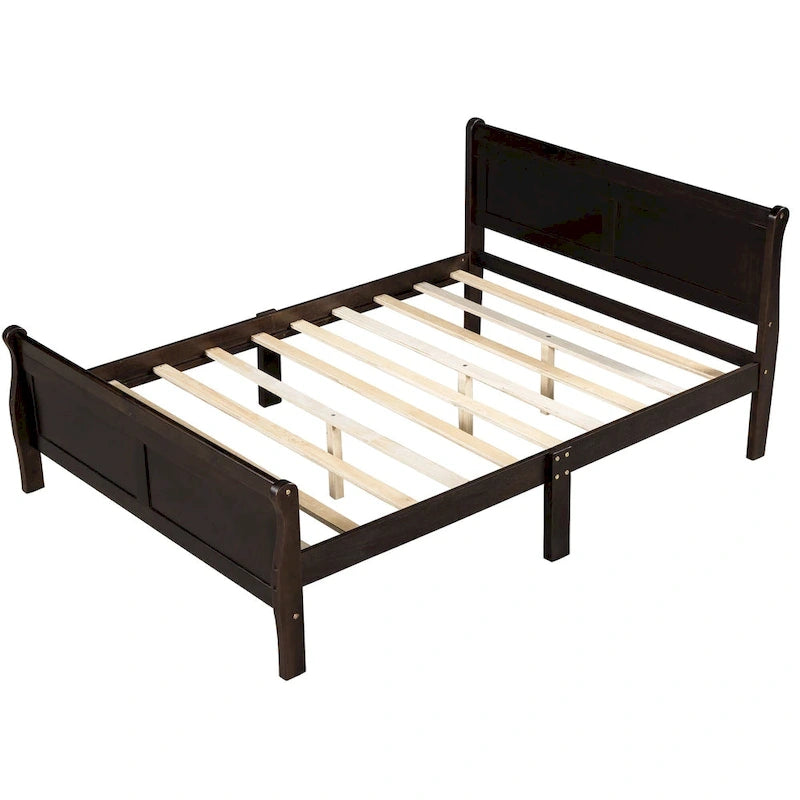 Espresso/Oak Queen Wood Platform Bed with Headboard