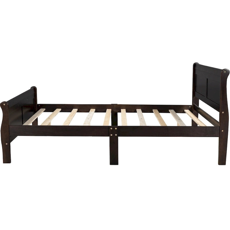 Espresso/Oak Queen Wood Platform Bed with Headboard