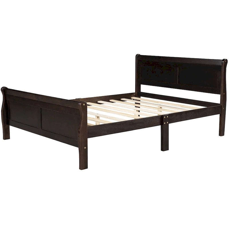 Espresso/Oak Queen Wood Platform Bed with Headboard