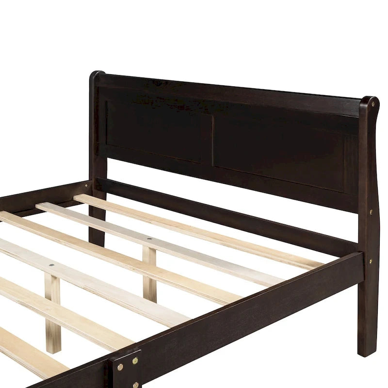 Espresso/Oak Queen Wood Platform Bed with Headboard