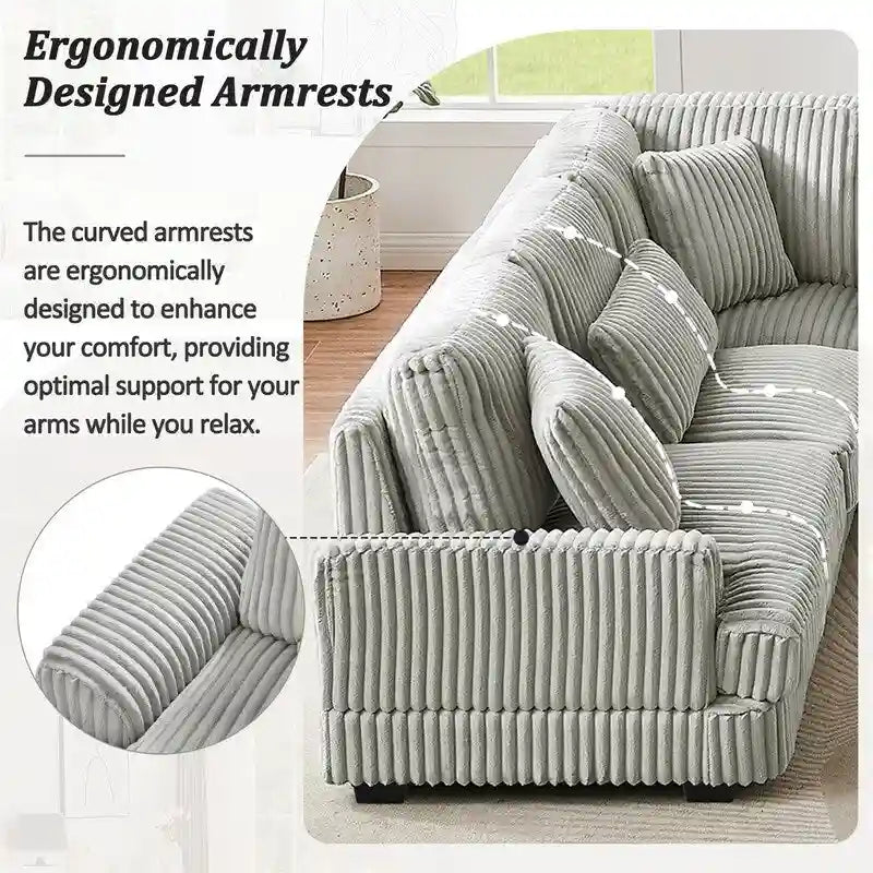Divano Sezionale a U Oversize con Chaise Longue, Divano Moderno Imbottito da 129", Set Divano in Velluto a Coste per Soggiorno