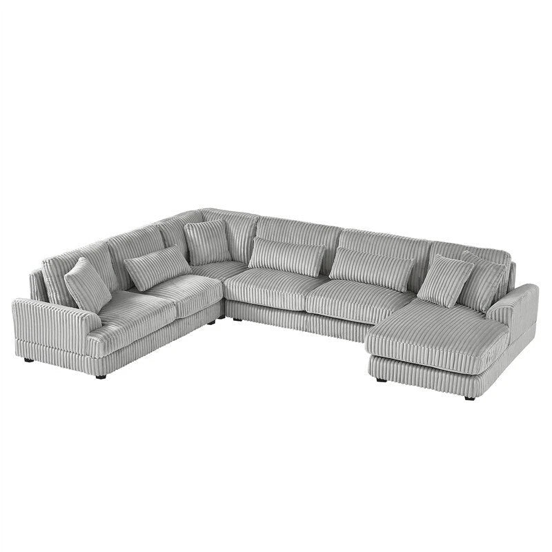 Divano Sezionale a U Oversize con Chaise Longue, Divano Moderno Imbottito da 129", Set Divano in Velluto a Coste per Soggiorno