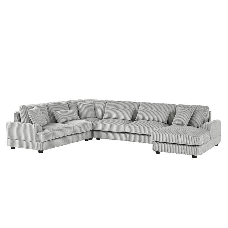 Divano Sezionale a U Oversize con Chaise Longue, Divano Moderno Imbottito da 129", Set Divano in Velluto a Coste per Soggiorno