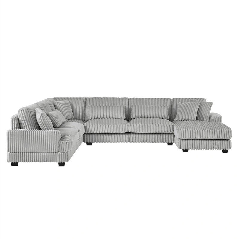 Divano Sezionale a U Oversize con Chaise Longue, Divano Moderno Imbottito da 129", Set Divano in Velluto a Coste per Soggiorno