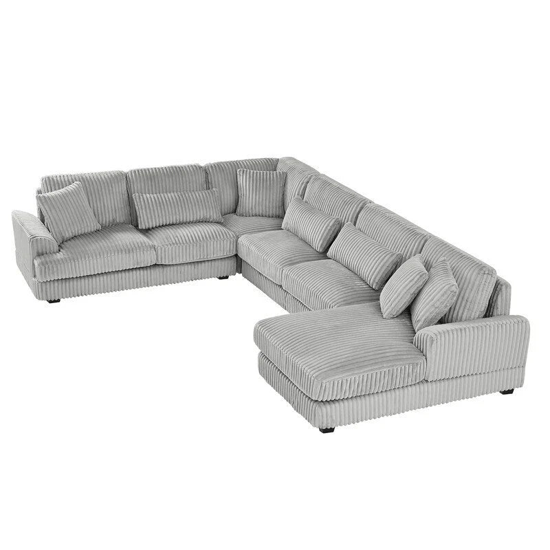 Divano Sezionale a U Oversize con Chaise Longue, Divano Moderno Imbottito da 129", Set Divano in Velluto a Coste per Soggiorno