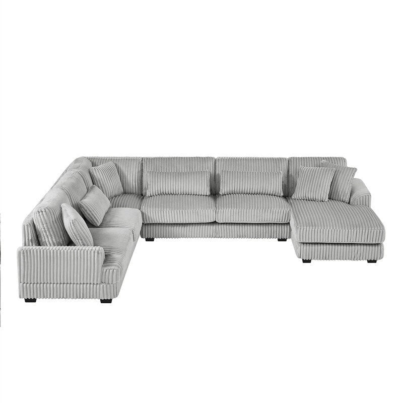 Divano Sezionale a U Oversize con Chaise Longue, Divano Moderno Imbottito da 129", Set Divano in Velluto a Coste per Soggiorno