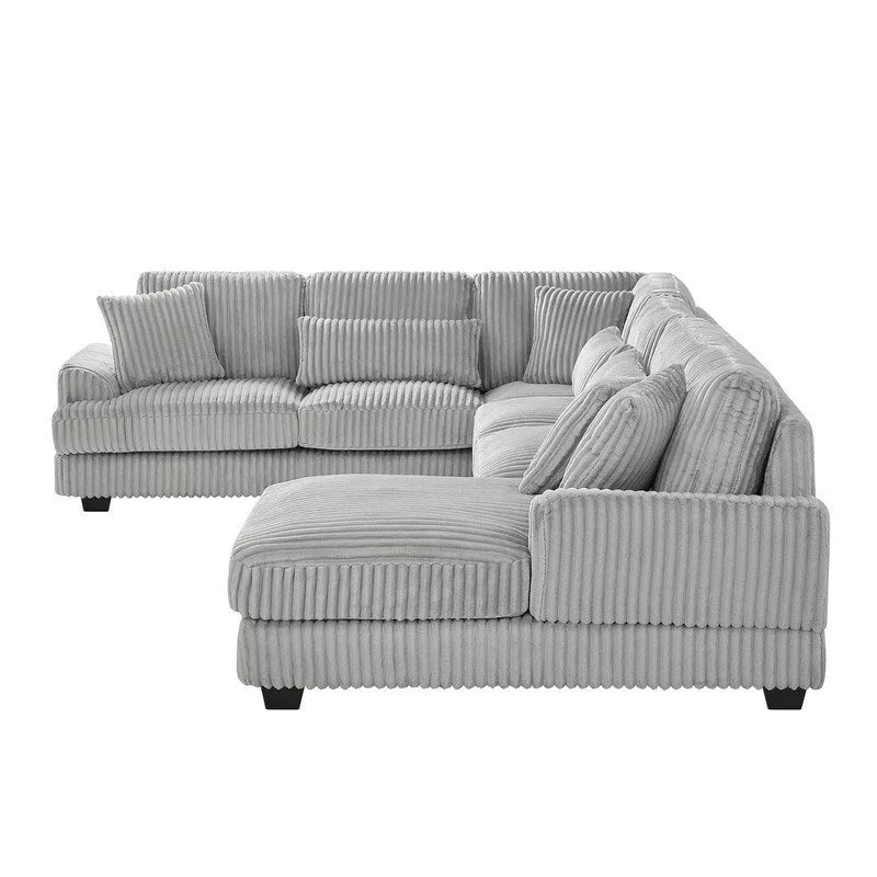Divano Sezionale a U Oversize con Chaise Longue, Divano Moderno Imbottito da 129", Set Divano in Velluto a Coste per Soggiorno
