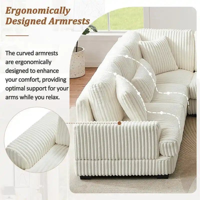 Divano Sezionale a U Oversize con Chaise Longue, Divano Moderno Imbottito da 129", Set Divano in Velluto a Coste per Soggiorno