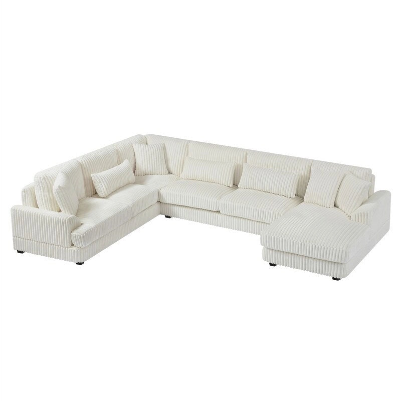 Divano Sezionale a U Oversize con Chaise Longue, Divano Moderno Imbottito da 129", Set Divano in Velluto a Coste per Soggiorno