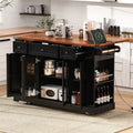 Isola Cucina con Ante a Goccia, 3 Cassetti e 5 Ripiani Laterali Aperti, Carrello da Cucina con 2 Ante in Vetro Temperato e Presa di Corrente