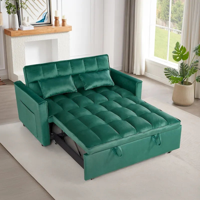 Moderno Divano Letto Futon Convertibile, Schienale Regolabile, Braccioli Portaoggetti