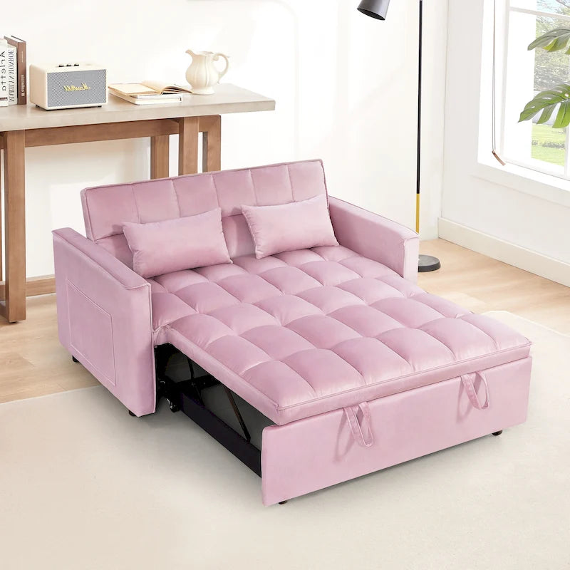 Moderno Divano Letto Futon Convertibile, Schienale Regolabile, Braccioli Portaoggetti