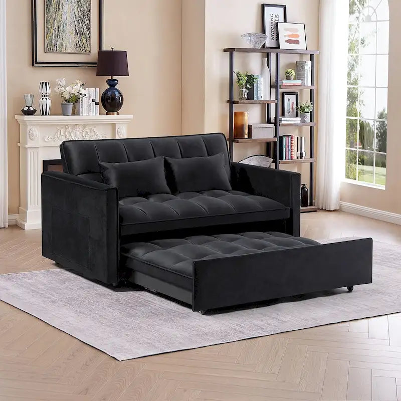 Moderno Divano Letto Futon Convertibile, Schienale Regolabile, Braccioli Portaoggetti