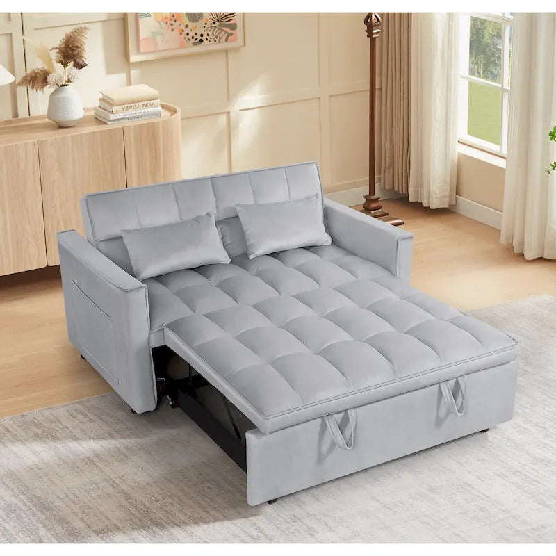 Moderno Divano Letto Futon Convertibile, Schienale Regolabile, Braccioli Portaoggetti