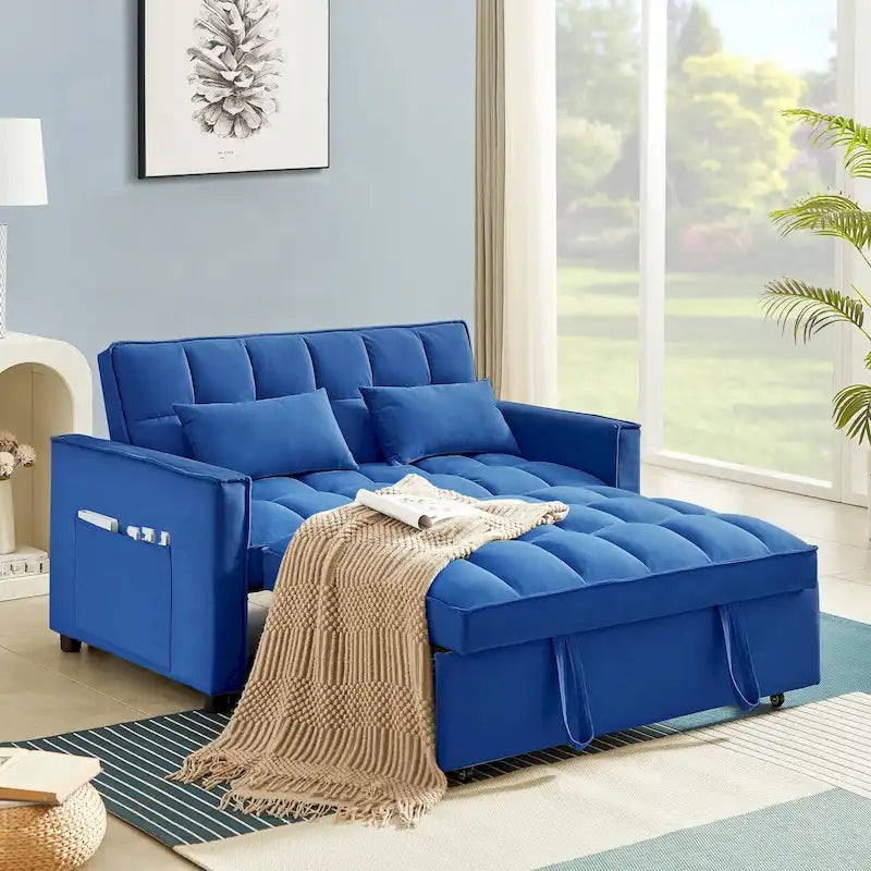 Moderno Divano Letto Futon Convertibile, Schienale Regolabile, Braccioli Portaoggetti