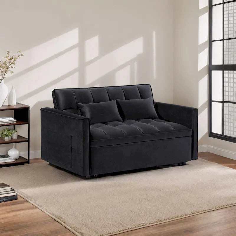 Moderno Divano Letto Futon Convertibile, Schienale Regolabile, Braccioli Portaoggetti