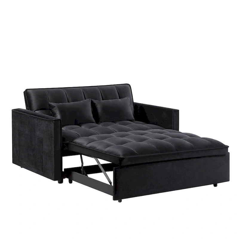 Moderno Divano Letto Futon Convertibile, Schienale Regolabile, Braccioli Portaoggetti