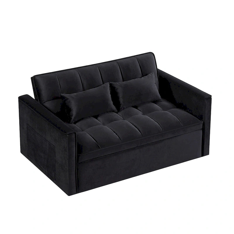 Moderno Divano Letto Futon Convertibile, Schienale Regolabile, Braccioli Portaoggetti