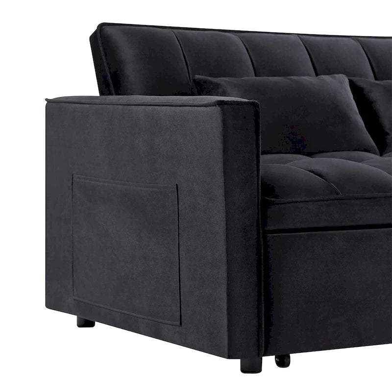 Moderno Divano Letto Futon Convertibile, Schienale Regolabile, Braccioli Portaoggetti