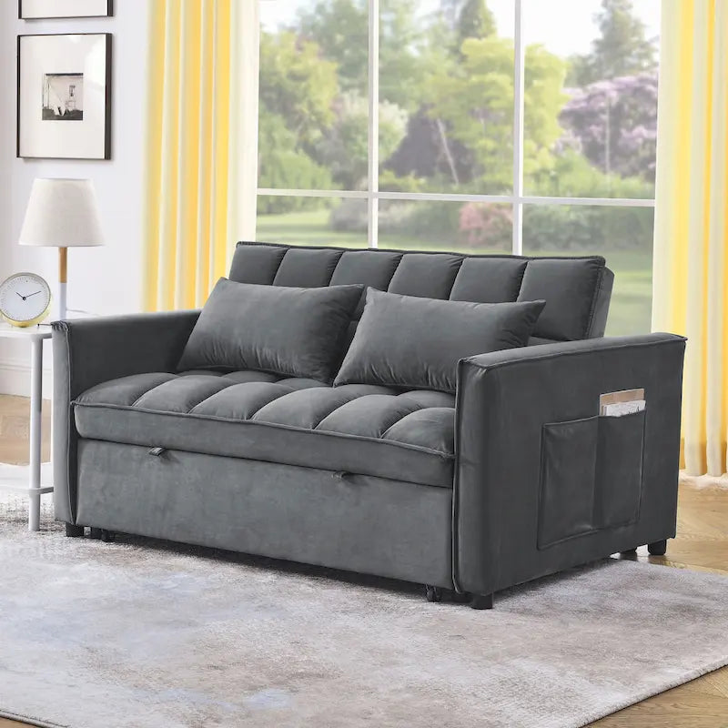 Moderno Divano Letto Futon Convertibile, Schienale Regolabile, Braccioli Portaoggetti