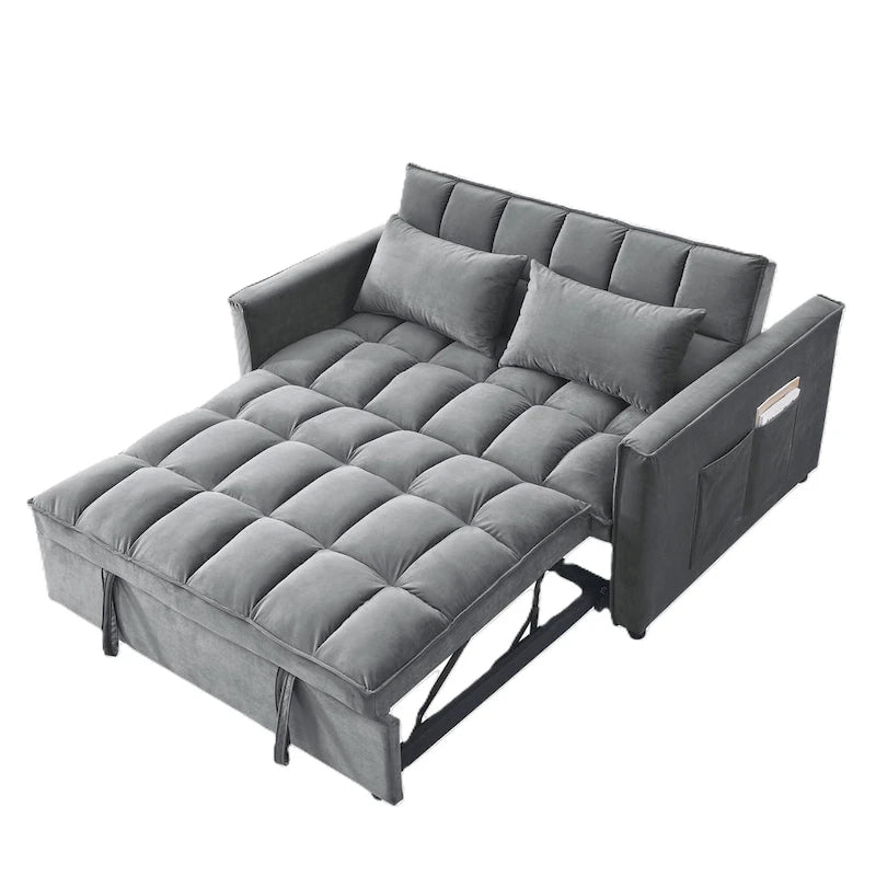 Moderno Divano Letto Futon Convertibile, Schienale Regolabile, Braccioli Portaoggetti