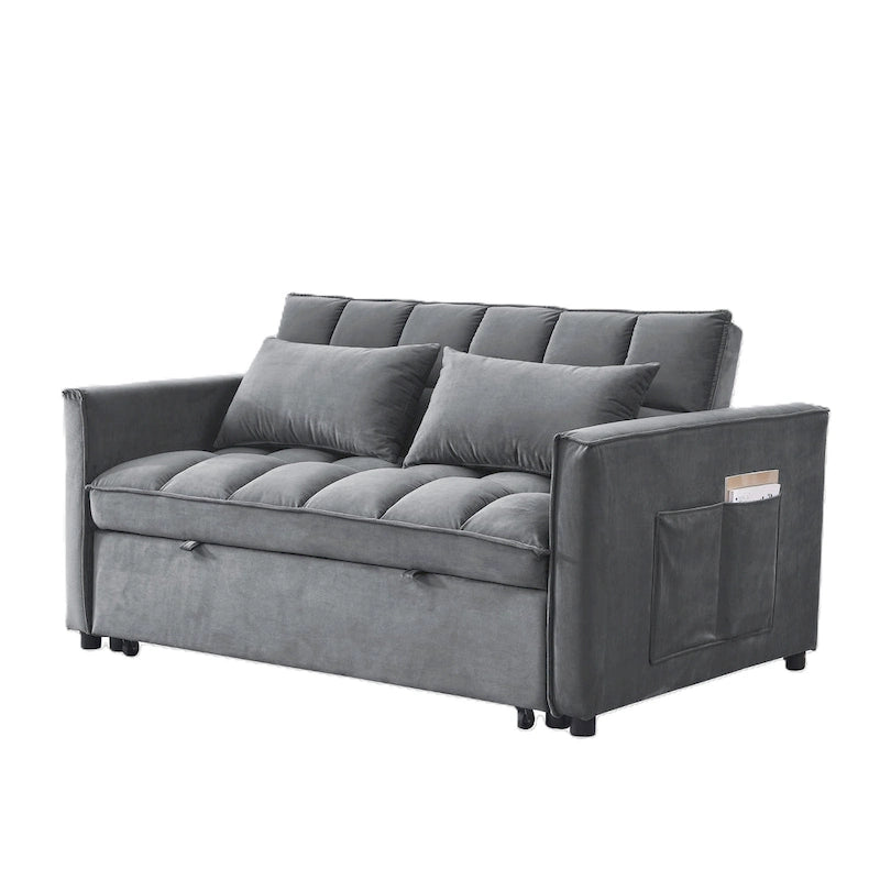 Moderno Divano Letto Futon Convertibile, Schienale Regolabile, Braccioli Portaoggetti