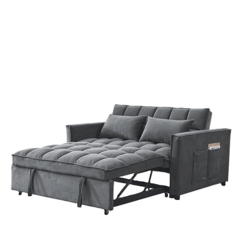 Moderno Divano Letto Futon Convertibile, Schienale Regolabile, Braccioli Portaoggetti