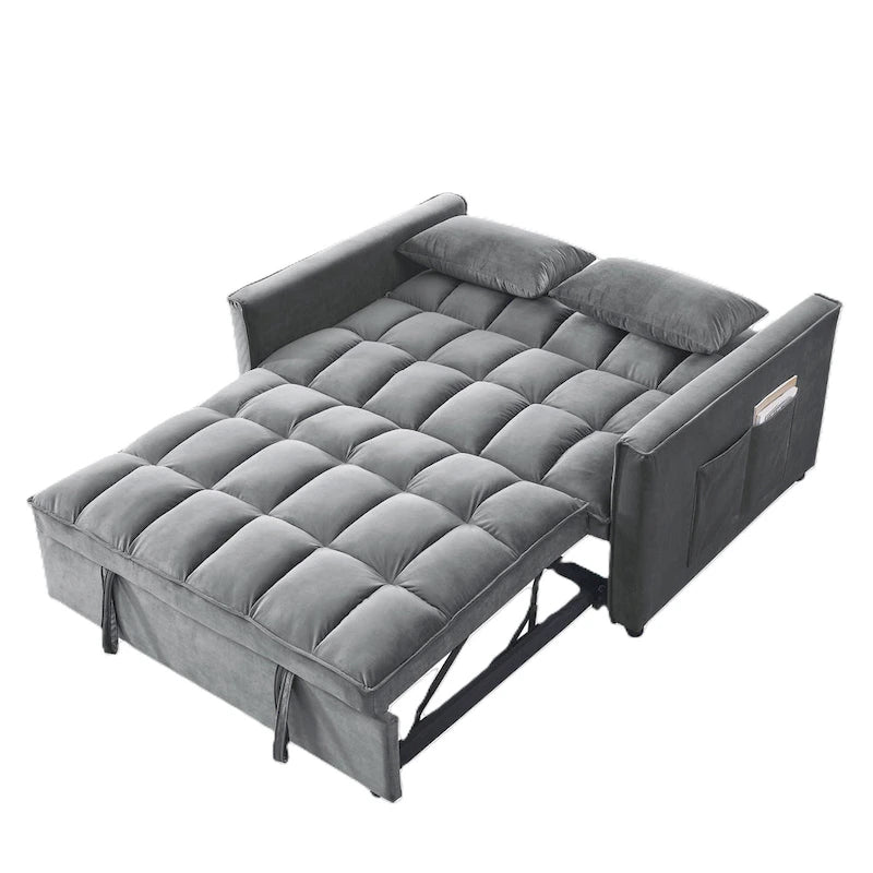 Moderno Divano Letto Futon Convertibile, Schienale Regolabile, Braccioli Portaoggetti