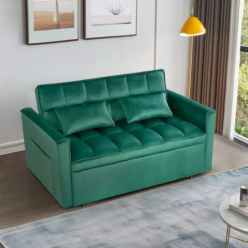 Moderno Divano Letto Futon Convertibile, Schienale Regolabile, Braccioli Portaoggetti