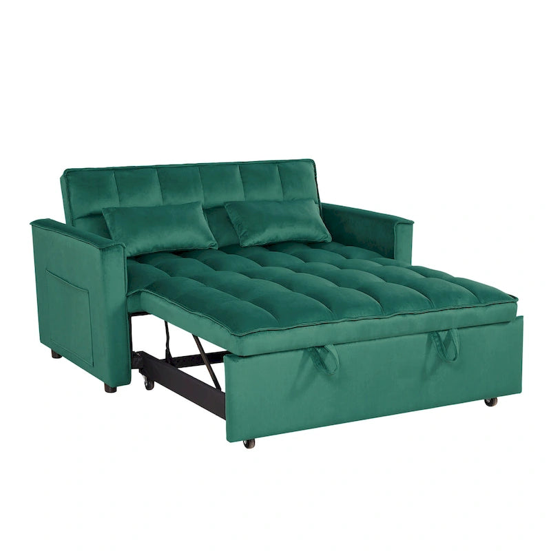 Moderno Divano Letto Futon Convertibile, Schienale Regolabile, Braccioli Portaoggetti