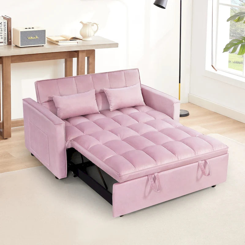 Moderno Divano Letto Futon Convertibile, Schienale Regolabile, Braccioli Portaoggetti